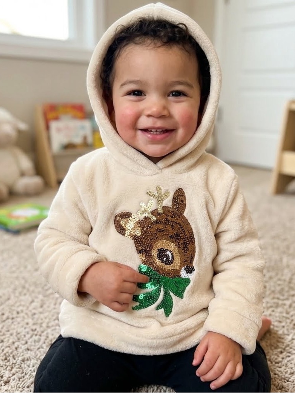 H&M Hoodie with Reindeer Design- 3T